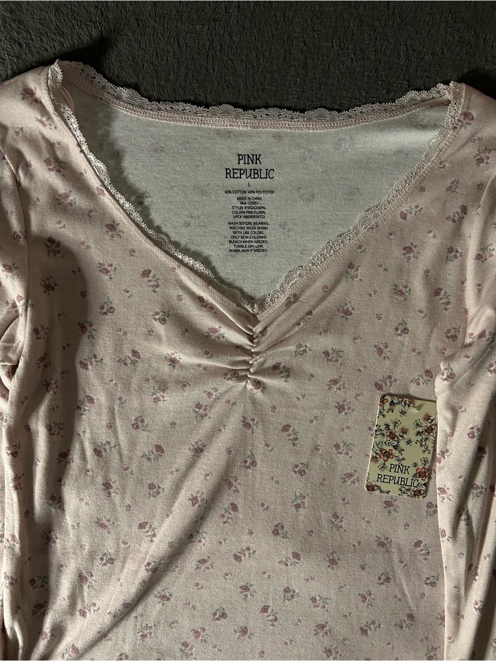 Pink Republic Light Pink Floral Lace-Trim Long Sleeve Top - Picture 3 of 10